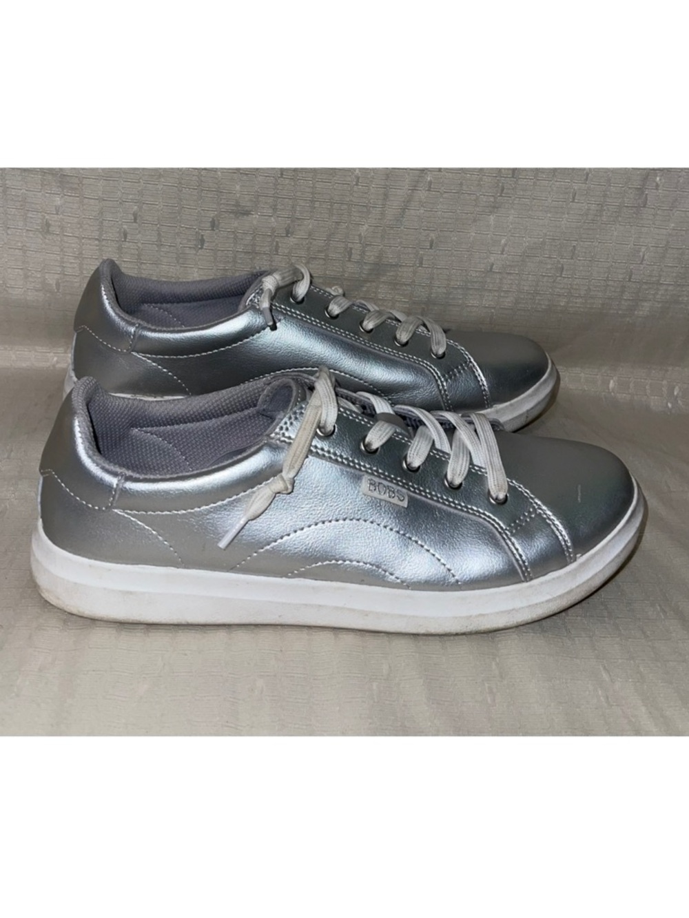 EUC BOBS from Skechers Metallic Silver Low-Top Sneakers